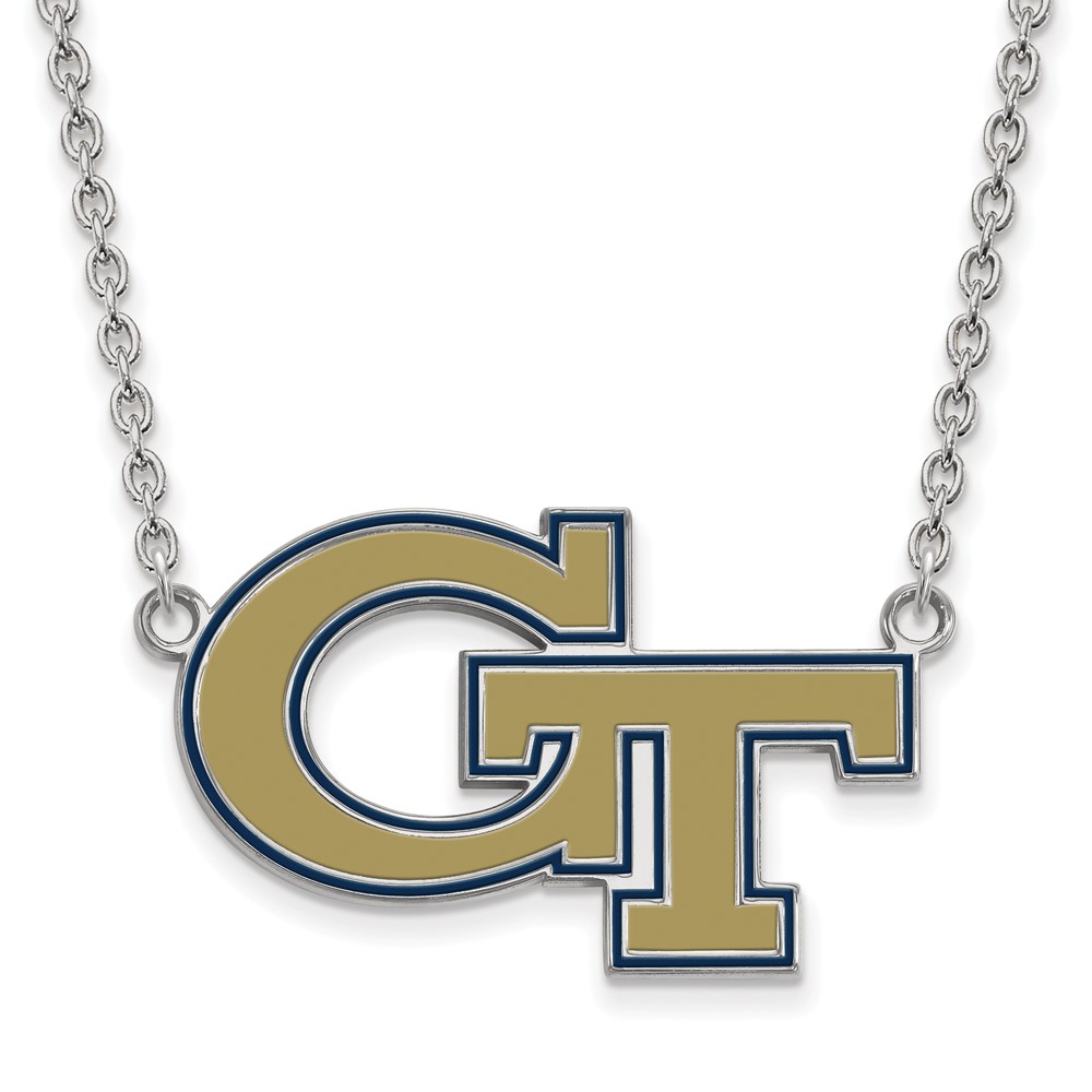 Sterling Silver Rhodium-plated LogoArt Georgia Institute of Technology G-t Large Enameled Pendant Necklace, 18"