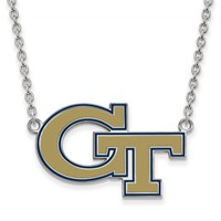 Sterling Silver Rhodium-plated LogoArt Georgia Institute of Technology G-t Large Enameled Pendant Necklace, 18" view 1