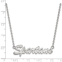 Sterling Silver Rhodium-plated LogoArt Michigan State University Spartans Script Medium Pendant Necklace, 18" view 2
