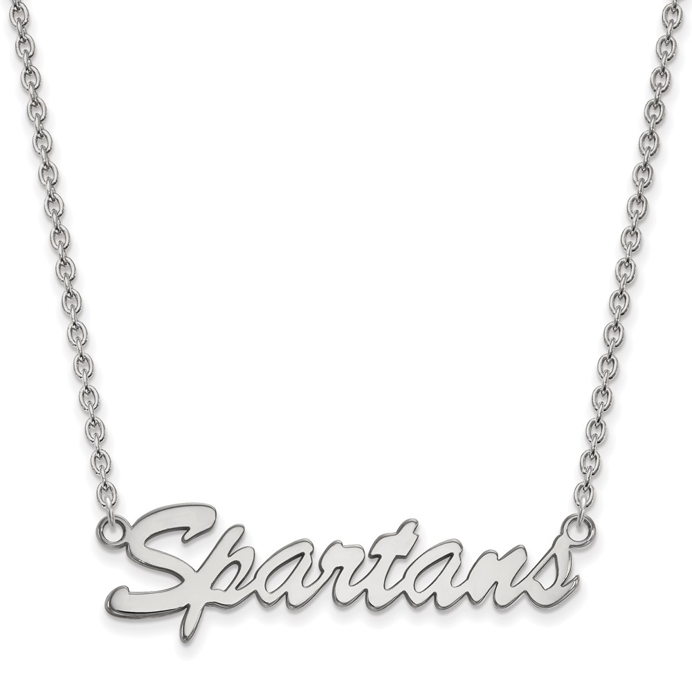 Sterling Silver Rhodium-plated LogoArt Michigan State University Spartans Script Medium Pendant Necklace, 18"