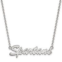 Sterling Silver Rhodium-plated LogoArt Michigan State University Spartans Script Medium Pendant Necklace, 18" view 1