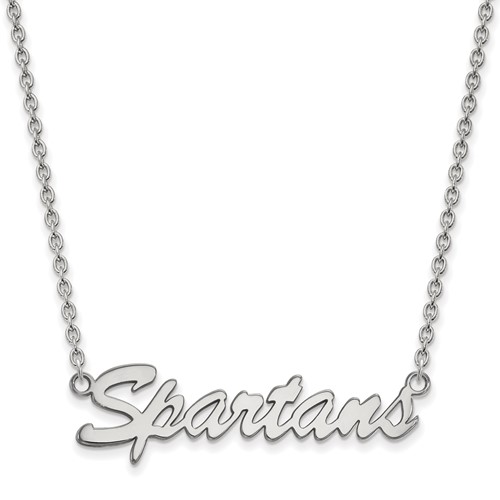 Sterling Silver Rhodium-plated LogoArt Michigan State University Spartans Script Medium Pendant Necklace, 18"
