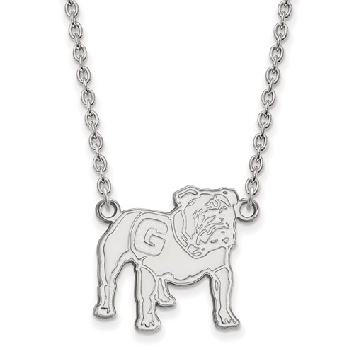 14k White Gold LogoArt University of Georgia Bulldog Large Pendant 18 inch Necklace