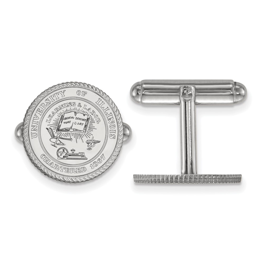 Sterling Silver Rhodium-plated LogoArt University of Illinois Crest Cuff Links