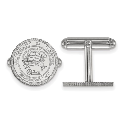 Sterling Silver Rhodium-plated LogoArt University of Illinois Crest Cuff Links