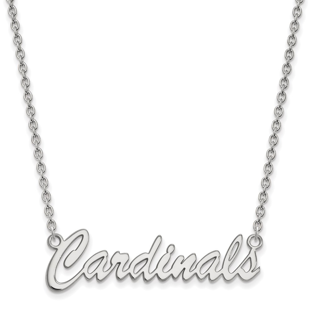 Sterling Silver Rhodium-plated LogoArt University of Louisville Cardinals Script Medium Pendant Necklace, 18"