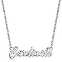 Sterling Silver Rhodium-plated LogoArt University of Louisville Cardinals Script Medium Pendant Necklace, 18" view 1