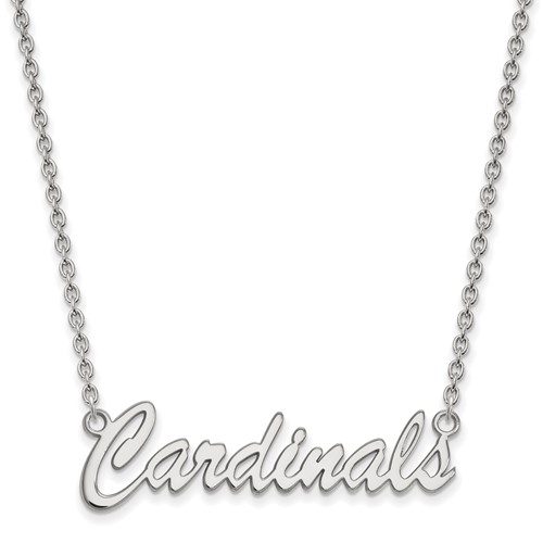 Sterling Silver Rhodium-plated LogoArt University of Louisville Cardinals Script Medium Pendant Necklace, 18"