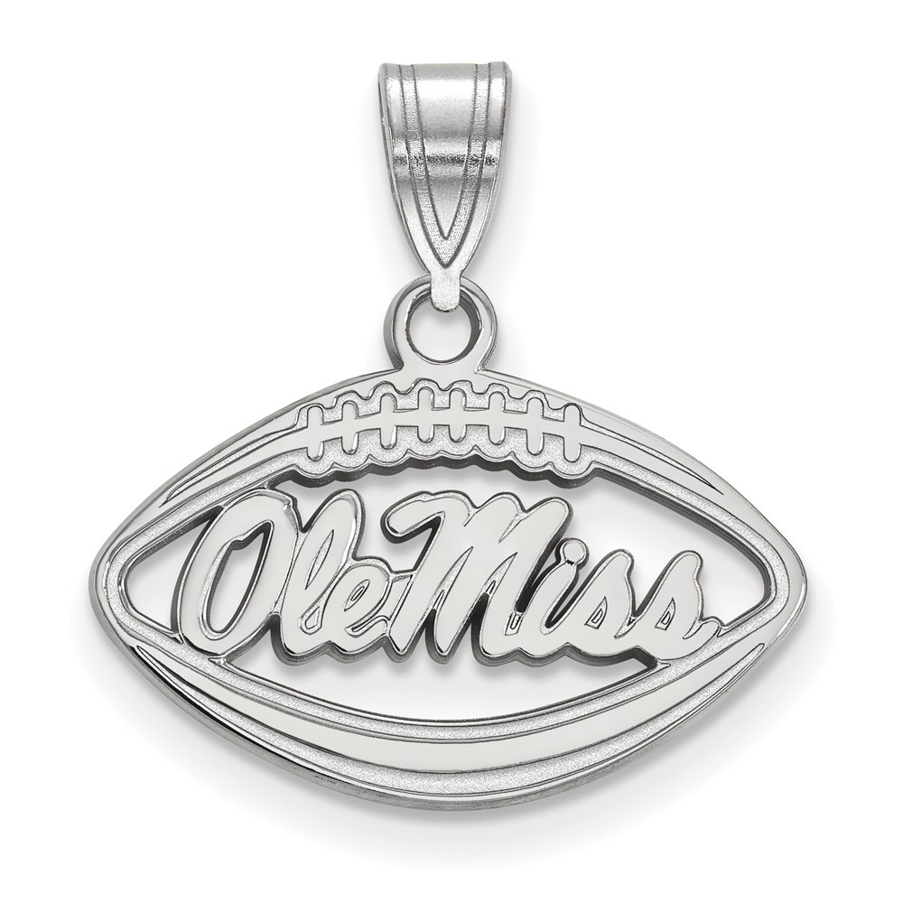 Sterling Silver Rhodium-plated LogoArt University of Mississippi Ole Miss Football Pendant