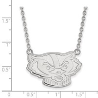 Sterling Silver Rhodium-plated LogoArt University of Wisconsin Badger Large Pendant Necklace, 18" view 2