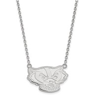 Sterling Silver Rhodium-plated LogoArt University of Wisconsin Badger Large Pendant Necklace, 18" view 1