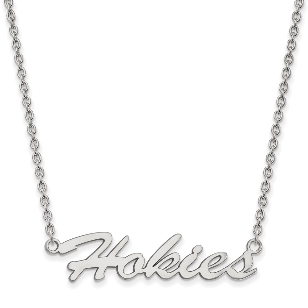 Sterling Silver Rhodium-plated LogoArt Virginia Tech Hokies Script Medium Pendant Necklace, 18"