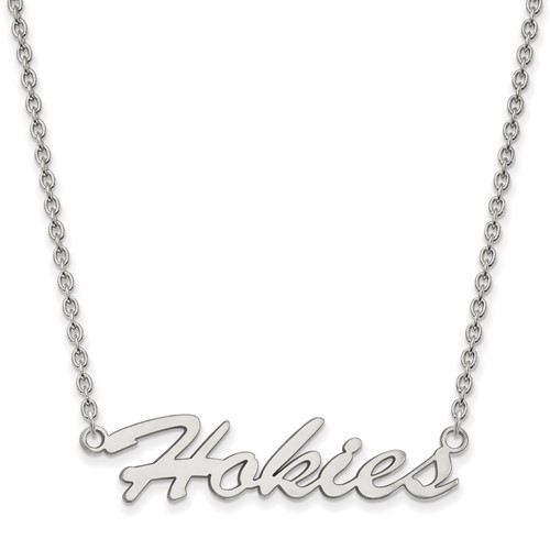 Sterling Silver Rhodium-plated LogoArt Virginia Tech Hokies Script Medium Pendant Necklace, 18"