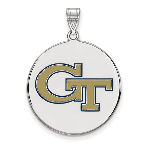 Sterling Silver Rhodium-plated LogoArt Georgia Institute of Technology G-t Extra Large Enameled Disc Pendant