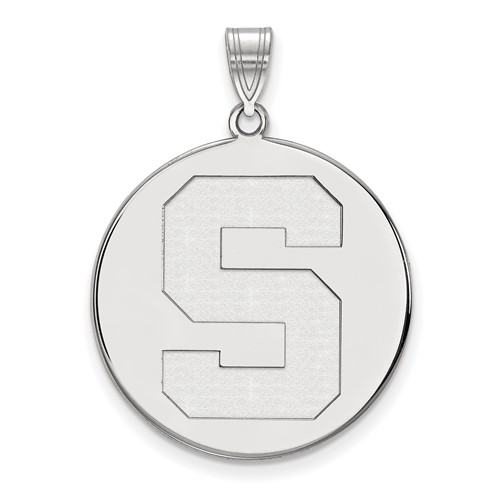 Sterling Silver Rhodium-plated LogoArt Michigan State University Letter S Extra Large Disc Pendant
