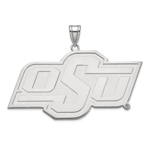 Sterling Silver Rhodium-plated LogoArt Oklahoma State University O-s-u Extra Large Pendant