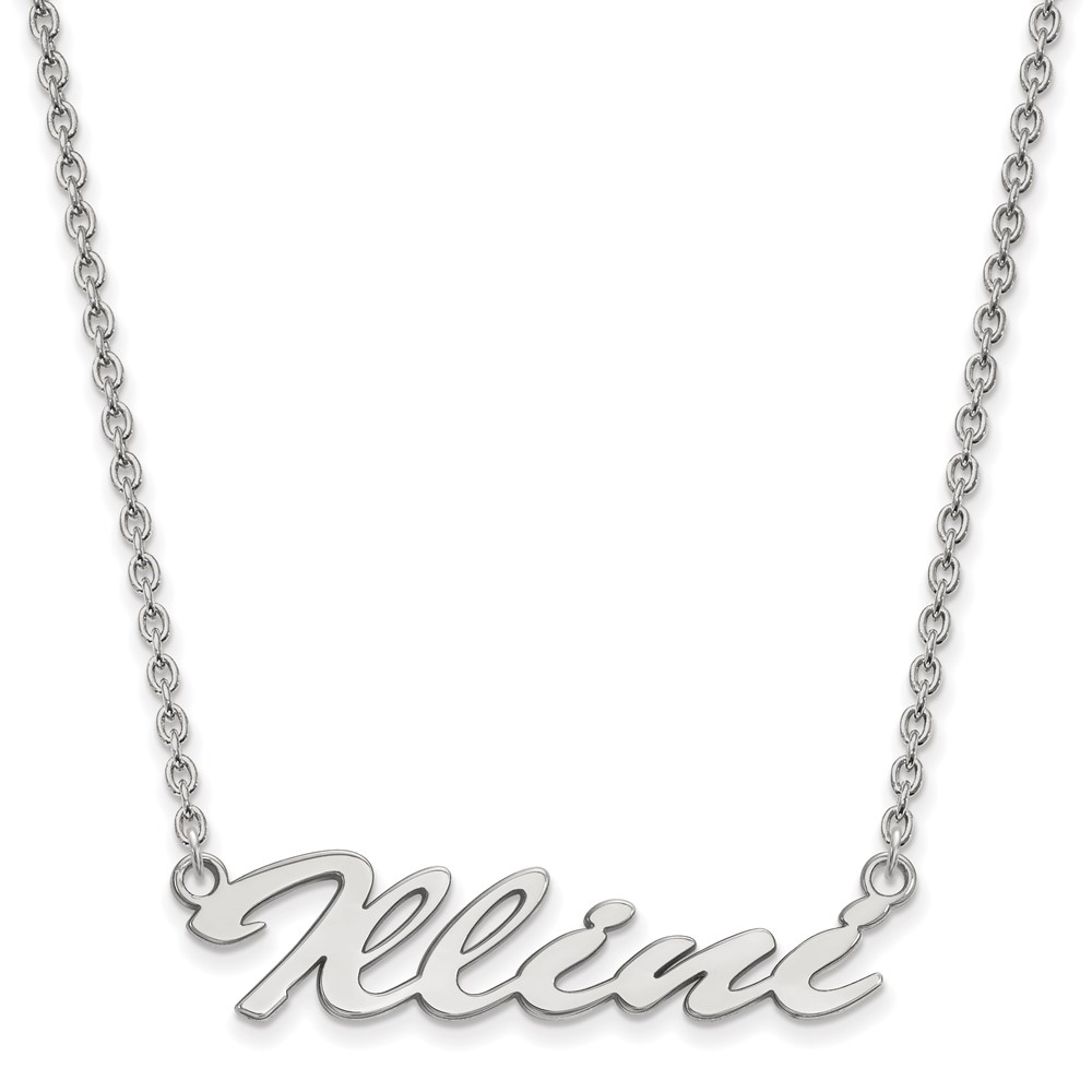 Sterling Silver Rhodium-plated LogoArt University of Illinois Medium Illini Script Pendant Necklace, 18"