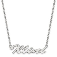 Sterling Silver Rhodium-plated LogoArt University of Illinois Medium Illini Script Pendant Necklace, 18" view 1