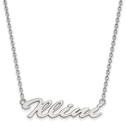 Sterling Silver Rhodium-plated LogoArt University of Illinois Medium Illini Script Pendant Necklace, 18"