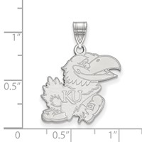 Sterling Silver Rhodium-plated LogoArt University of Kansas Jayhawk Large Pendant view 2
