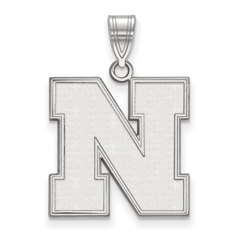 Sterling Silver Rhodium-plated LogoArt University of Nebraska Letter N Large Pendant