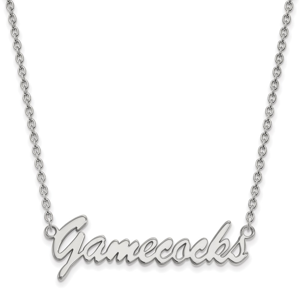 Sterling Silver Rhodium-plated LogoArt U of South Carolina Gamecocks Script Medium Pendant Necklace, 18"