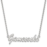 Sterling Silver Rhodium-plated LogoArt U of South Carolina Gamecocks Script Medium Pendant Necklace, 18" view 1