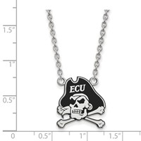 Sterling Silver Rhodium-plated LogoArt East Carolina University Pirate Large Enameled Pendant Necklace, 18" view 2