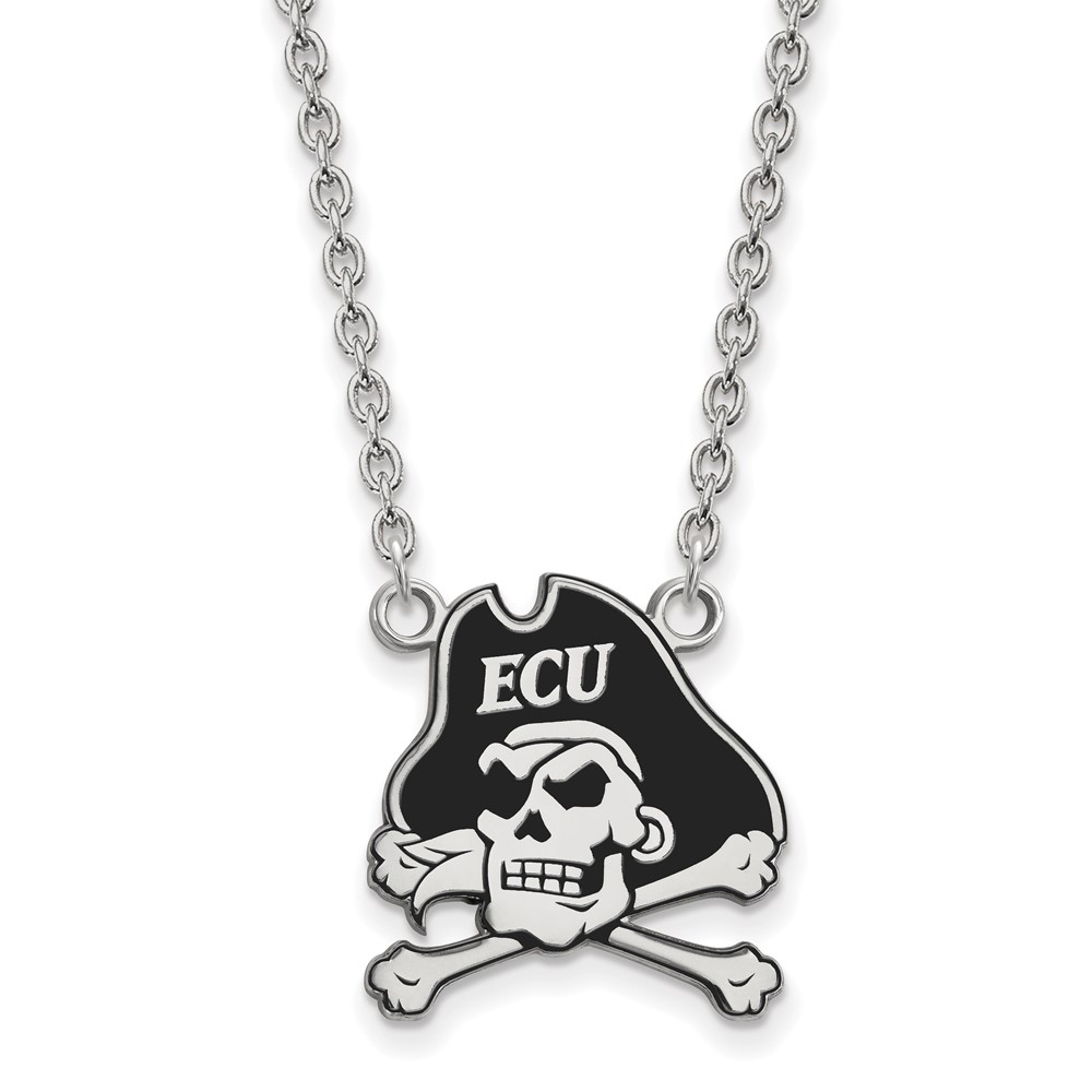 Sterling Silver Rhodium-plated LogoArt East Carolina University Pirate Large Enameled Pendant Necklace, 18"