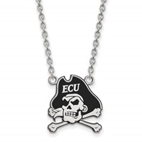 Sterling Silver Rhodium-plated LogoArt East Carolina University Pirate Large Enameled Pendant Necklace, 18" view 1