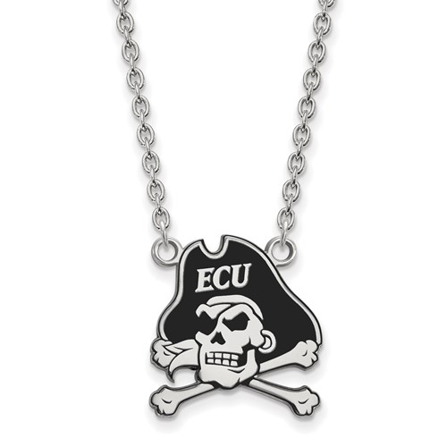 Sterling Silver Rhodium-plated LogoArt East Carolina University Pirate Large Enameled Pendant Necklace, 18"