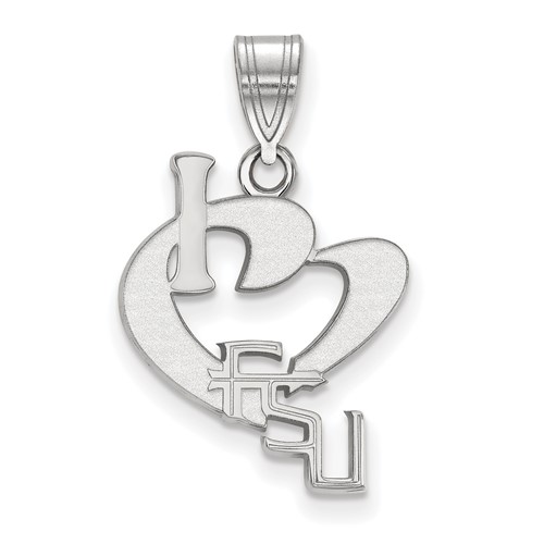 Sterling Silver Rhodium-plated LogoArt Florida State University Large I Heart F-s-u Pendant