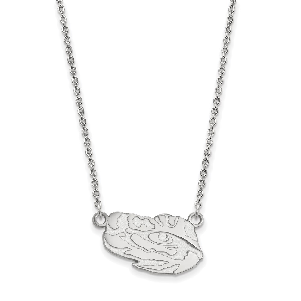 Sterling Silver Rhodium-plated LogoArt Louisiana State University Tiger Eye Small Pendant Necklace, 18"