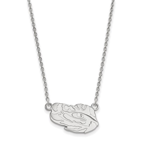 Sterling Silver Rhodium-plated LogoArt Louisiana State University Tiger Eye Small Pendant Necklace, 18"