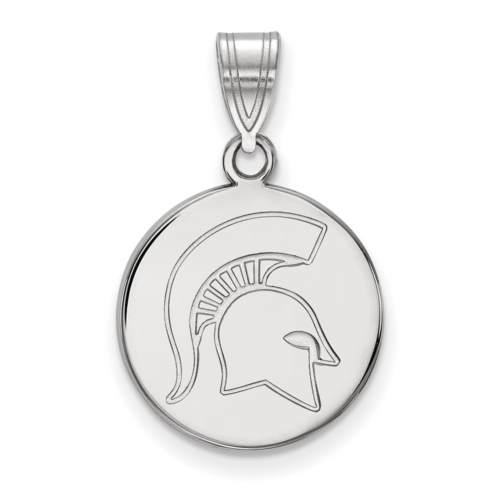 Sterling Silver Rhodium-plated LogoArt Michigan State University Spartan Medium Disc Pendant