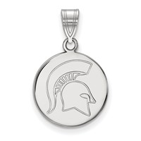 Sterling Silver Rhodium-plated LogoArt Michigan State University Spartan Medium Disc Pendant view 1
