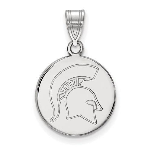 Sterling Silver Rhodium-plated LogoArt Michigan State University Spartan Medium Disc Pendant