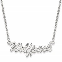 Sterling Silver Rhodium-plated LogoArt North Carolina State University Medium Wolfpack Script Pendant Necklace, 18" view 1