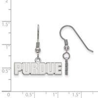 Sterling Silver Rhodium-plated LogoArt Purdue University Block Type Extra Small Dangle Wire Earrings view 2
