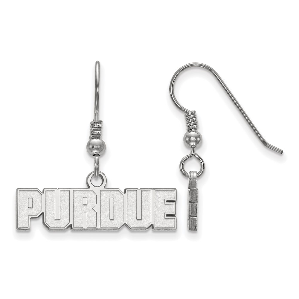 Sterling Silver Rhodium-plated LogoArt Purdue University Block Type Extra Small Dangle Wire Earrings