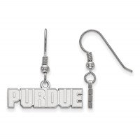 Sterling Silver Rhodium-plated LogoArt Purdue University Block Type Extra Small Dangle Wire Earrings view 1