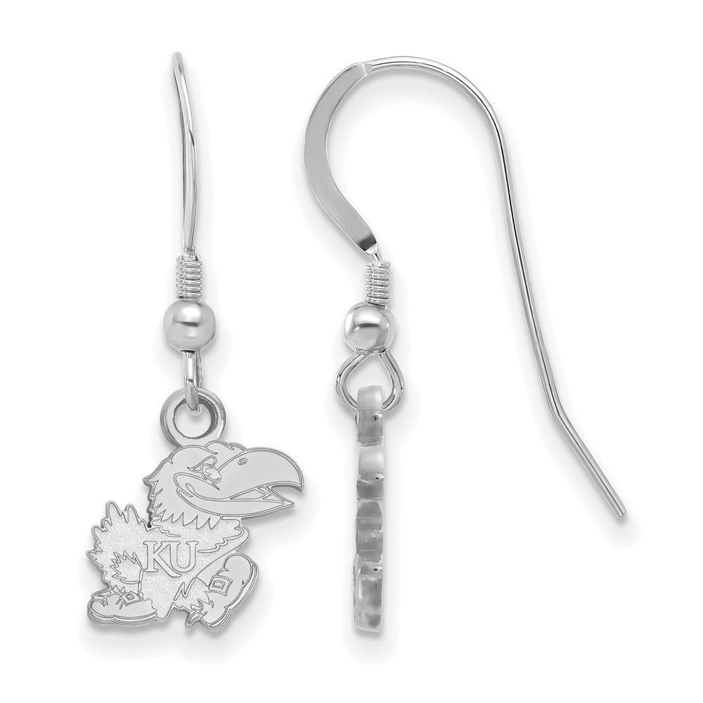 Sterling Silver Rhodium-plated LogoArt University of Kansas Jayhawk Extra Small Dangle Wire Earrings