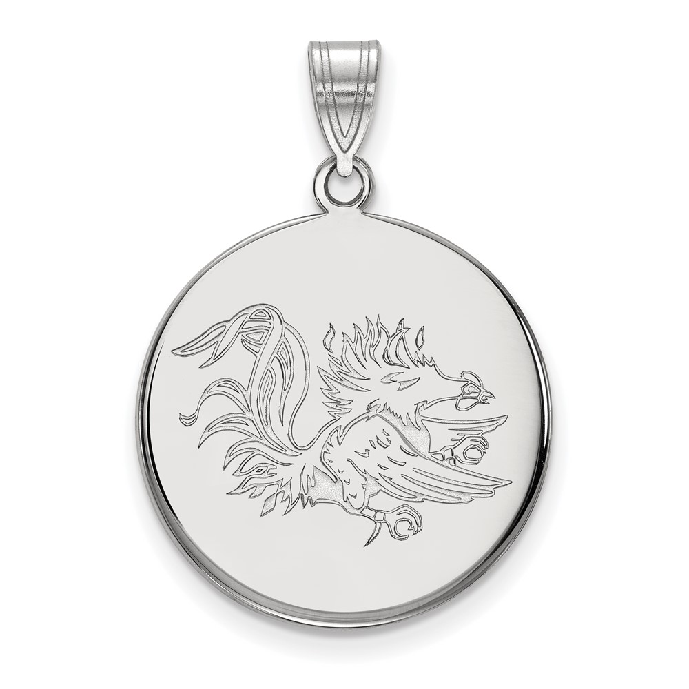 Sterling Silver Rhodium-plated LogoArt University of South Carolina Gamecock Large Disc Pendant