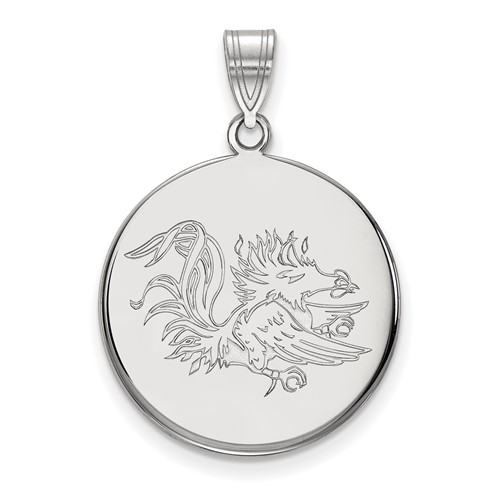 Sterling Silver Rhodium-plated LogoArt University of South Carolina Gamecock Large Disc Pendant