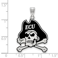 Sterling Silver Rhodium-plated LogoArt East Carolina University Pirate Extra Large Enameled Pendant view 2