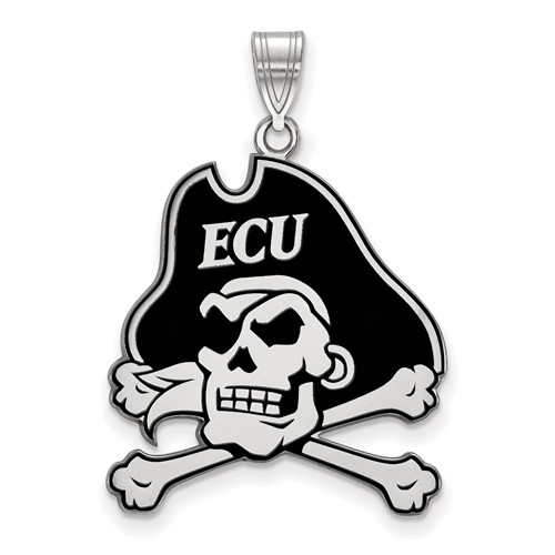 Sterling Silver Rhodium-plated LogoArt East Carolina University Pirate Extra Large Enameled Pendant