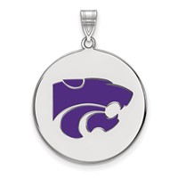 Sterling Silver Rhodium-plated LogoArt Kansas State University Wildcat Extra Large Enameled Disc Pendant view 1