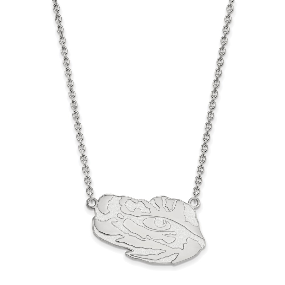 Sterling Silver Rhodium-plated LogoArt Louisiana State University Tiger Eye Large Pendant Necklace, 18"