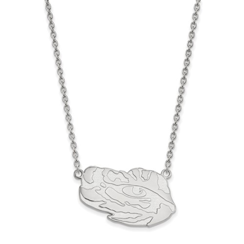 Sterling Silver Rhodium-plated LogoArt Louisiana State University Tiger Eye Large Pendant Necklace, 18"