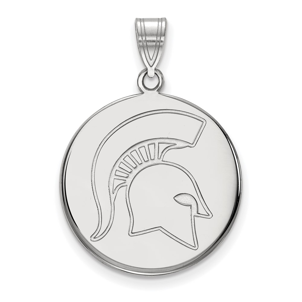 Sterling Silver Rhodium-plated LogoArt Michigan State University Spartan Large Disc Pendant